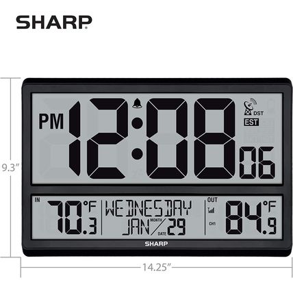 Sharp Atomic Clock - Never Needs Setting! –Easy to Read Numbers - Indoor/Outdoor