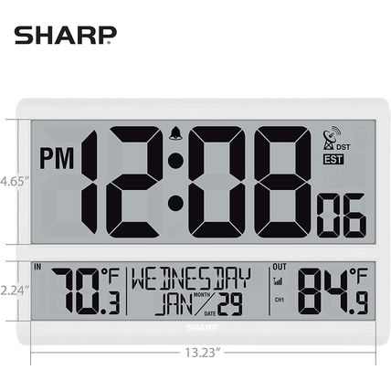 Sharp Atomic Clock - Never Needs Setting! –Easy to Read Numbers - Indoor/Outdoor
