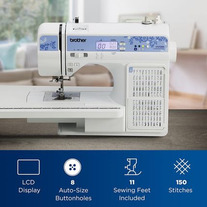 Brother CS7205 Computerized Machine, 150 Built Stitches, 1 Font, Wide Table, 11
