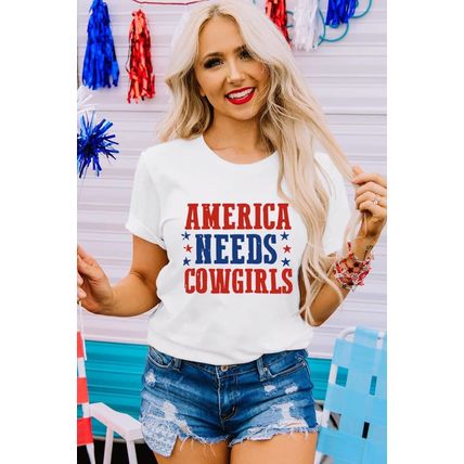 White America Needs Cowgirls Crew Neck Graphic Tee