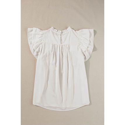 White Smocked Ruffle Sleeve Blouse