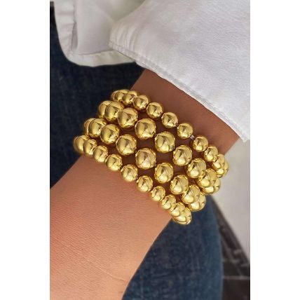 Gold Multi Layered Alloy Beaded Elastic Bracelet