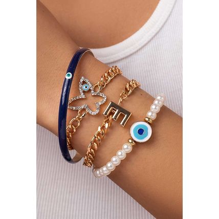 Gold 4pcs Pearled Chain Bracelet Set