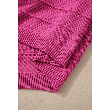 Rose Red Bow Knot Cut Out Round Neck Loose Sweater