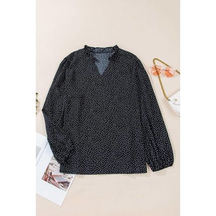 Black Plus Size Leopard Print Notch V Neck Blouse