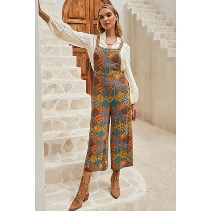 Multicolour Boho Floral Print Crossed Straps Ankle-length Jumpsuit