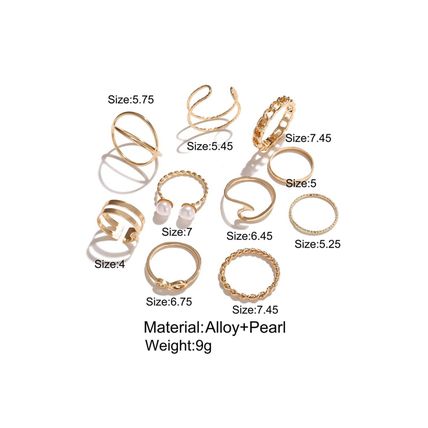 Gold 10pcs/set Vintage Plated Alloy Ring Set