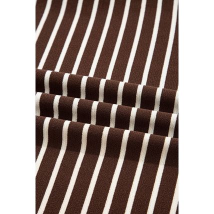 Brown Stripe Ribbed Cropped Crew Neck Long Sleeve T Shirt