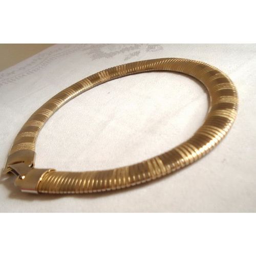 Vintage 80s Huge 2-Tone Coil gold Omega Modernist Choker flex Necklace Disco Mod