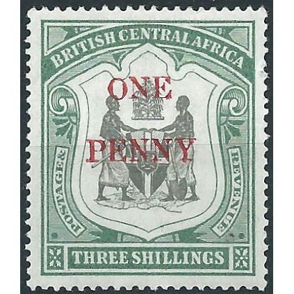 Nyasaland 1897 SG53 1d on 3/- Black & Sea-Green Mounted Mint .. ..