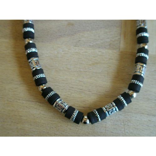 Men / Boys Black And Silver Gilt Bead Necklace