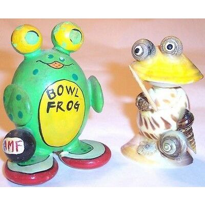Lot of 2 Frog Figurines, Bowling Rock Frog & Shell Frog