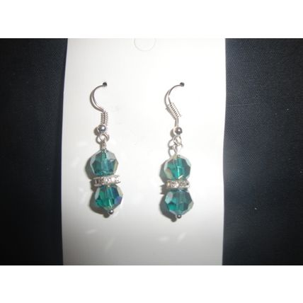4 Fire polished emerald green with square clear crystal glass earrings