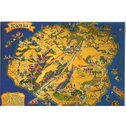 United States HAWAII Kauai Map Postcard (Movie Supply MS-185)