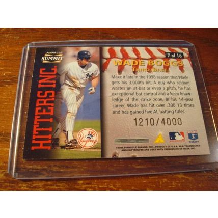 1996 Summit, Hitters Inc, #'d 1210/4000, WADE BOGGS, Yankees, #7