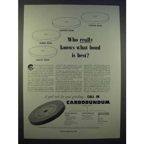 1946 Carborundum Grinding Ad - What Bond is Best?