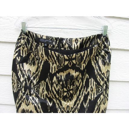 Womens Jones New York Silky Skirt 12 35 Waist Black Tan Silk Blend Straight