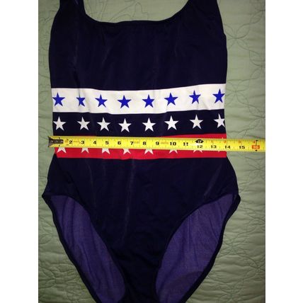 LIZ CLAIBORNE LIZSPORT Navy Blue w/Red White Blue Patriotic Stars Swimsuit-14