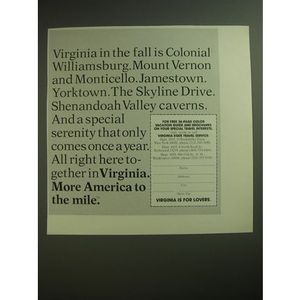 1974 Virginia Tourism Ad - Virginia in the fall is Colonial Williamsburg