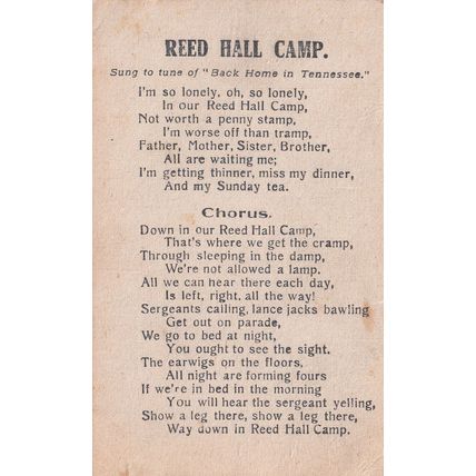 Reed Hall Camp Colchester Military Song Old War Postcard