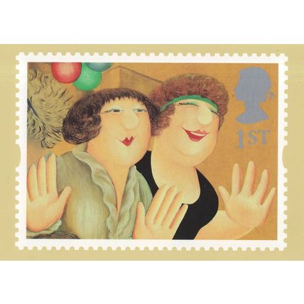 Girls On The Town Bouncers Beryl Cook Stamp RMPQ Painting Postcard
