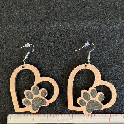 Earrings Heart-Shaped Dog Paw Wooden Dangle Earrings #452