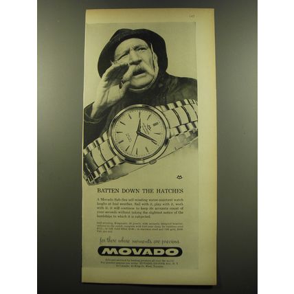 1959 Movado Sub-Sea Watch Ad - Batten down the hatches