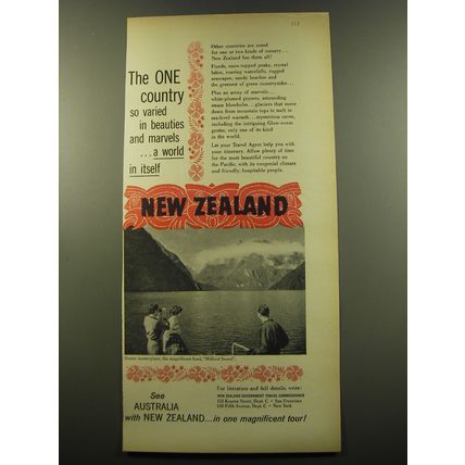 1959 New Zealand Tourism Ad - The one country so varied in beauties