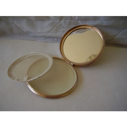 Lovebirds Powder Compact New Unused Engine Turned Brushed Satin & Gloss Metal