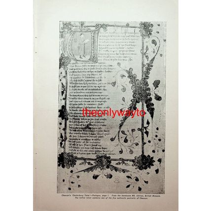 Chaucer's Canterbury Tales, Prologue Page1, Book Illustration, c1907