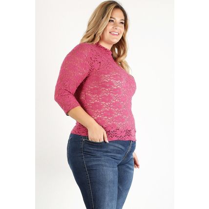 Plus Size Sheer Lace Fitted Top