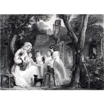 HOUSEHOLD VIRTUES 1842 Peter Lightfoot - Edward Henry Corbould ANTIQUE ENGRAVING