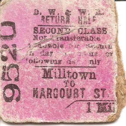 Dublin Wicklow & Wexford Railway Edmondson Ticket - Milltown to Harcourt Street