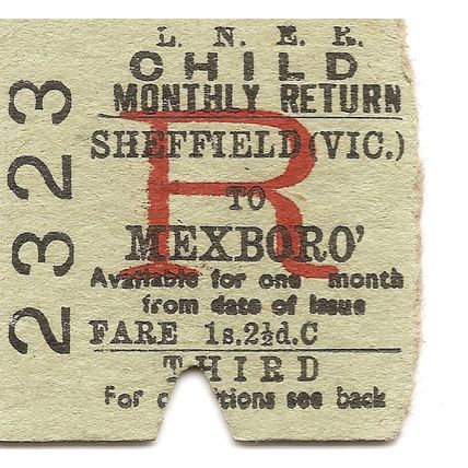 L.N.E.R. Edmondson Ticket - Sheffield Victoria to Mexborough