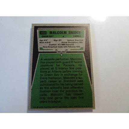 1975 Topps Football Card # 503 Malcolm Snider VG-Ex (4) Green Bay Packers