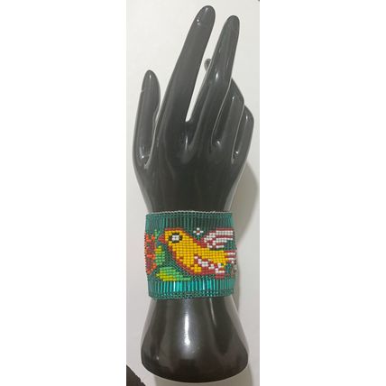 Traditional Huichol Art. Mexico Glass Seed Beads Bracelet. Legendary birds 2
