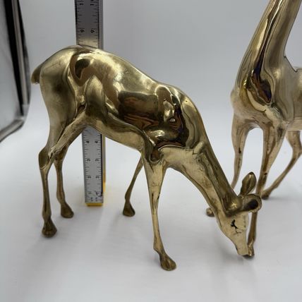 VINTAGE BRASS DEER Pair LARGE 13” Buck 9” DOE Mid Century Solid Retro Sculptures