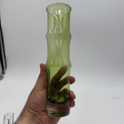 MCM SWEDISH ASEDA ART GLASS Green BO BORGSTROM GLASBRUK Bamboo VASE 9”
