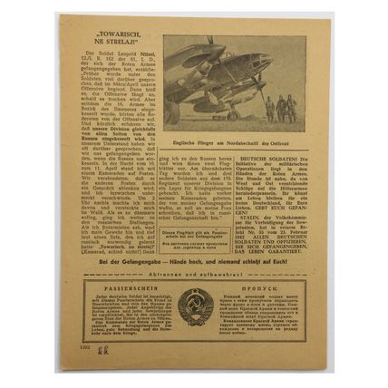 Original WW2 Russian/Soviet Air Drop Leaflet. - Code 1302. - 1942.