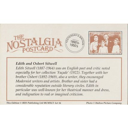 Postcard Edith & Osbert Sitwell Poet Critic Writers - Nostalgia
