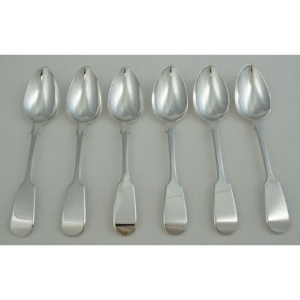 Six Very Good Antique Silver Fiddle Pattern Teaspoons, London 1843, 149mm, 154g.