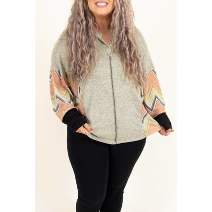 Gray Plus Size Chevron Sleeves Top