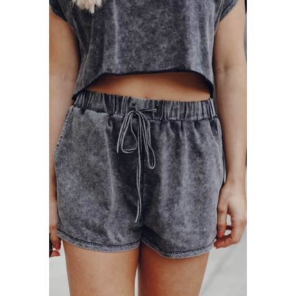 Black Acid Washed Short Lounge Set