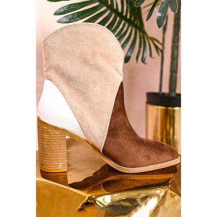 Chestnut Colorblock Suede Heeled Ankle Booties