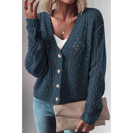 Real Teal Open Knit Drop Shoulder Sweater Cardigan