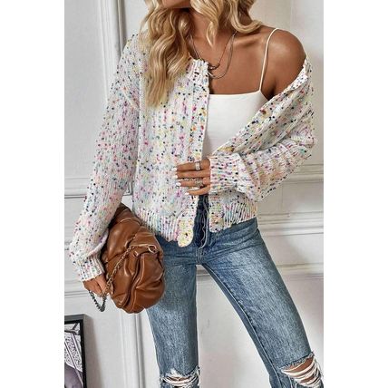 White Multicolor Confetti Sweater Cardigan
