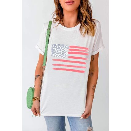 White American Flag Pattern Crew Neck Short Sleeve Tee