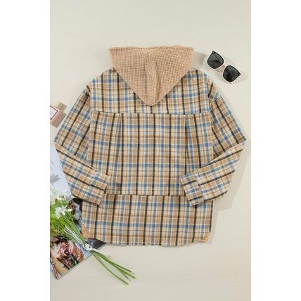 Ashleigh Blue Waffle Knit Patchwork Hooded Plaid Shacket