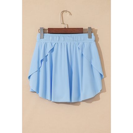 Sky Blue Drawstring High Waist Lined Tennis Skorts