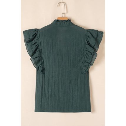 Skobeloff Frilled V Neck Ruffled Cap Sleeve Blouse